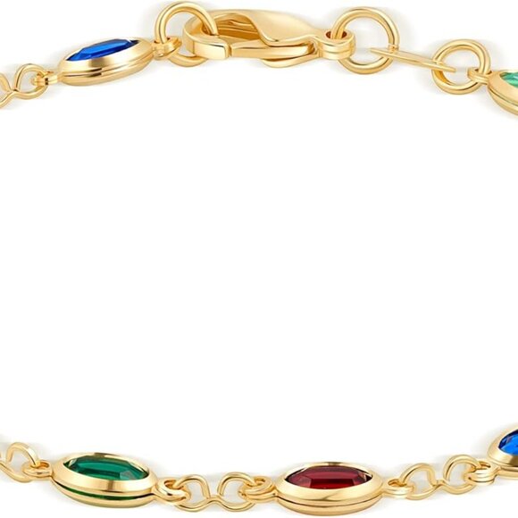 Multicolor Crystal Bracelet 18K Gold Plated 7.5 Inch Jewelry for Women - Picture 1 of 3